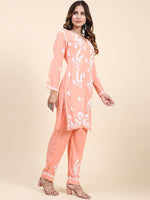 Thumbnail for HOUSE OF KARI Floral Embroidered Chikankari Pure Cotton Kurta with Trousers - Distacart