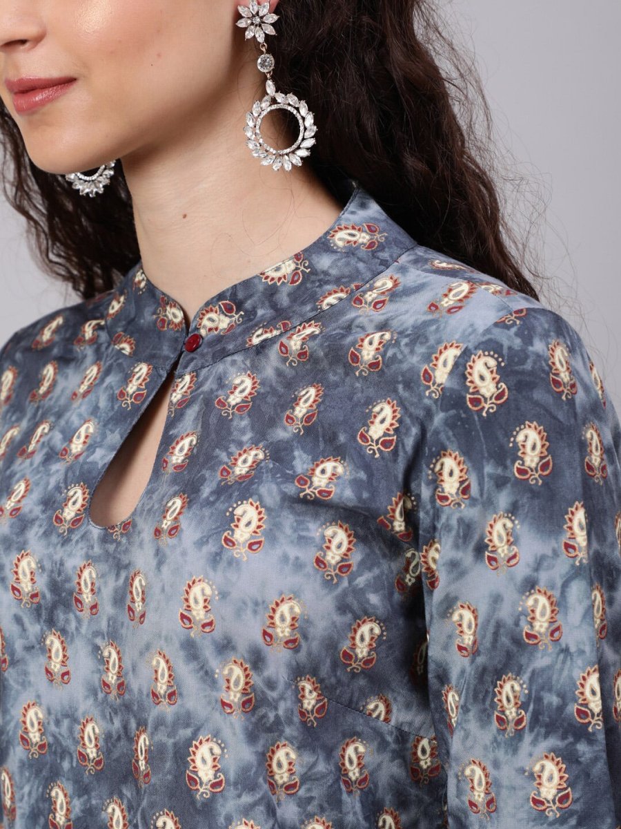 Aks Ethnic Motifs Printed Keyhole Neck Straight Kurta - Distacart