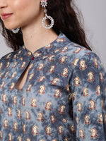 Thumbnail for Aks Ethnic Motifs Printed Keyhole Neck Straight Kurta - Distacart