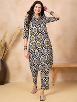 Thumbnail for Anouk Ethnic Motifs Printed Regular Shirt Collar Pure Cotton Straight Kurta With Trouser