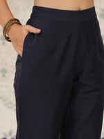 Thumbnail for Ode by House of Pataudi Geometric Yoke Design Regular Thread Work Kurta With Trousers - Distacart
