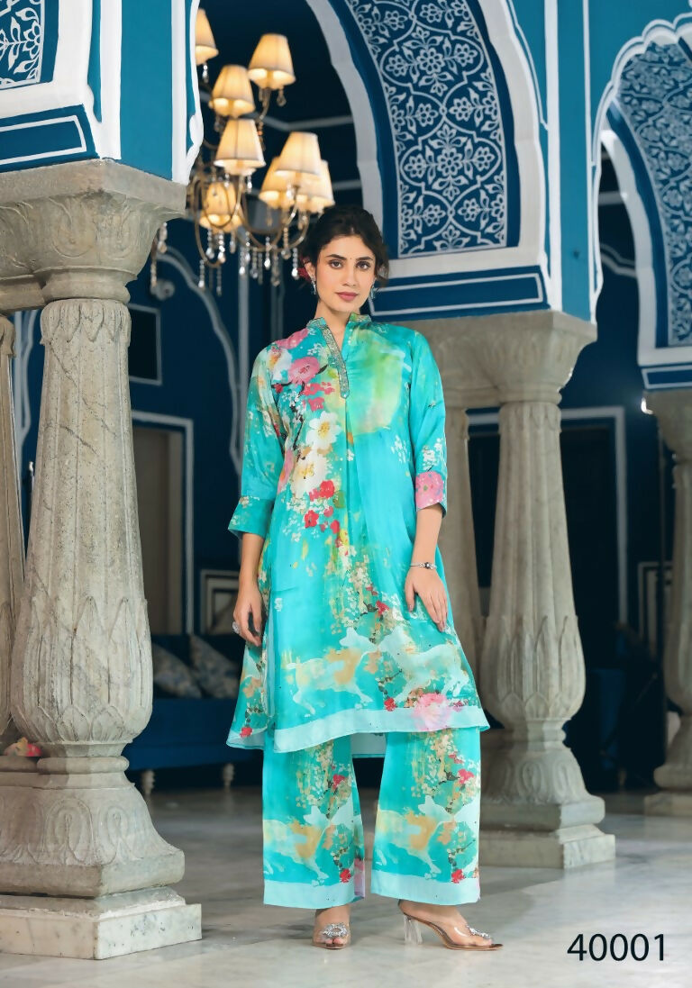 Designer Stylish Sky Pure Muslin Stitched Suit - Apoorva - Distacart