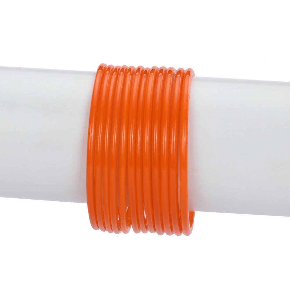 Afast Shining Orange Glass Party, Wedding, Daily Use Bangle Set, Pack Of 12 - Distacart