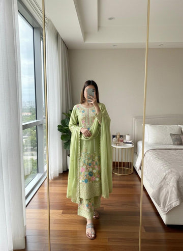 Anaita Green Chinon Readymade Suit With Embroidery & Diamond Work - Dista