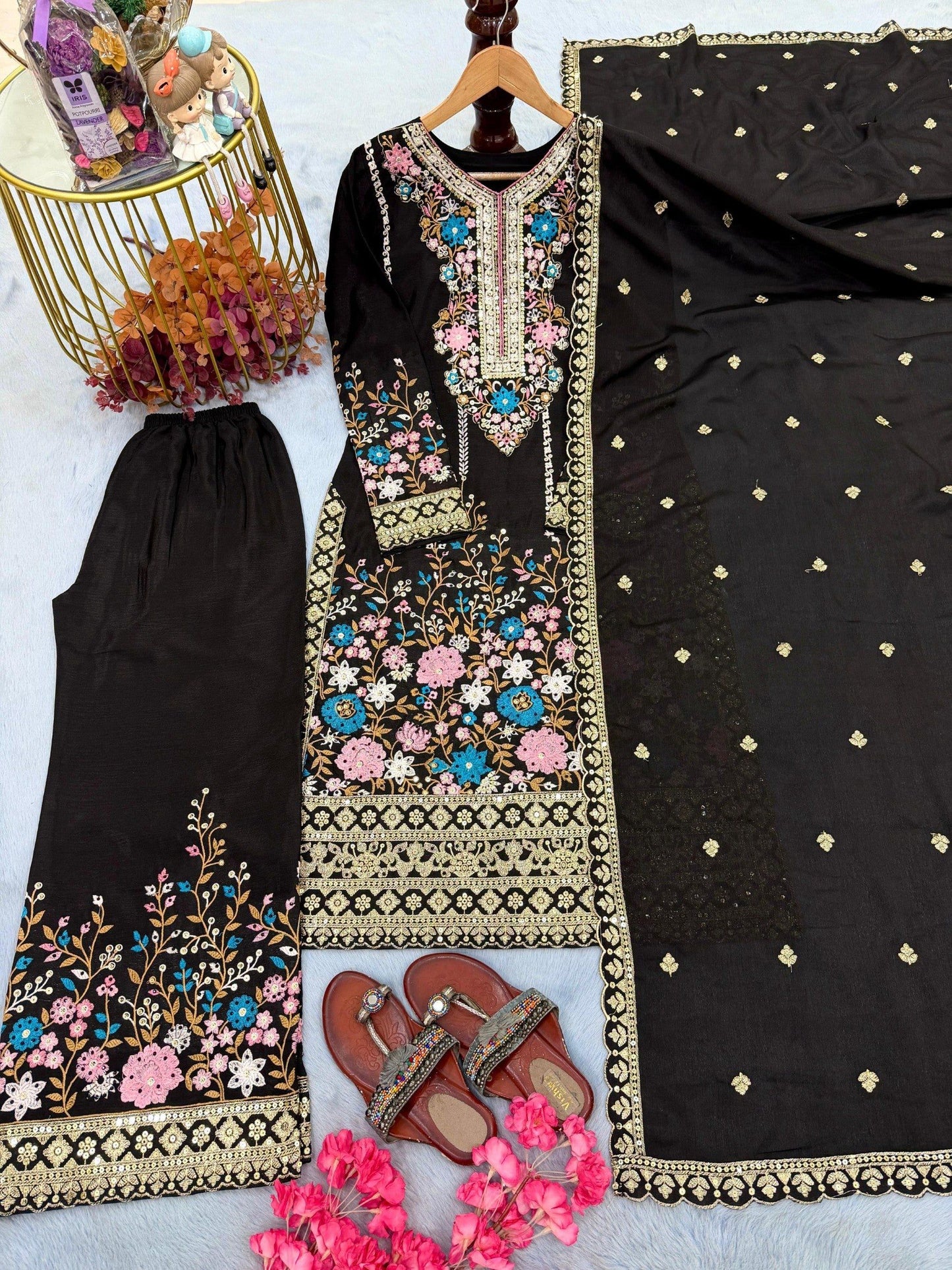 Anaita Black Chinon Readymade Suit with Embroidery & Diamond Work - Dista