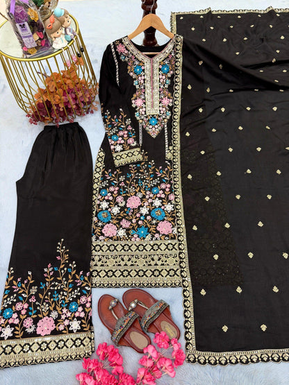 Anaita Black Chinon Readymade Suit with Embroidery & Diamond Work - Dista