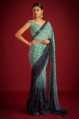 Teeya Creation Green Color Georgette Embroidery Work Saree - Distacart