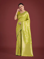 Thumbnail for Monjolika Fashion Banarasi Silk Parrot Green Zaal Pattern Traditional Saree