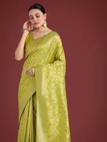 Thumbnail for Monjolika Fashion Banarasi Silk Parrot Green Zaal Pattern Traditional Saree
