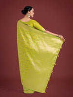 Thumbnail for Monjolika Fashion Banarasi Silk Parrot Green Zaal Pattern Traditional Saree