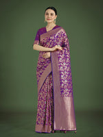 Thumbnail for Monjolika Fashion Banarasi Silk Purple Zaal Pattern Traditional Saree