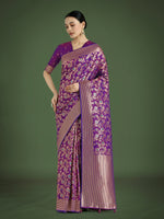 Thumbnail for Monjolika Fashion Banarasi Silk Purple Zaal Pattern Traditional Saree