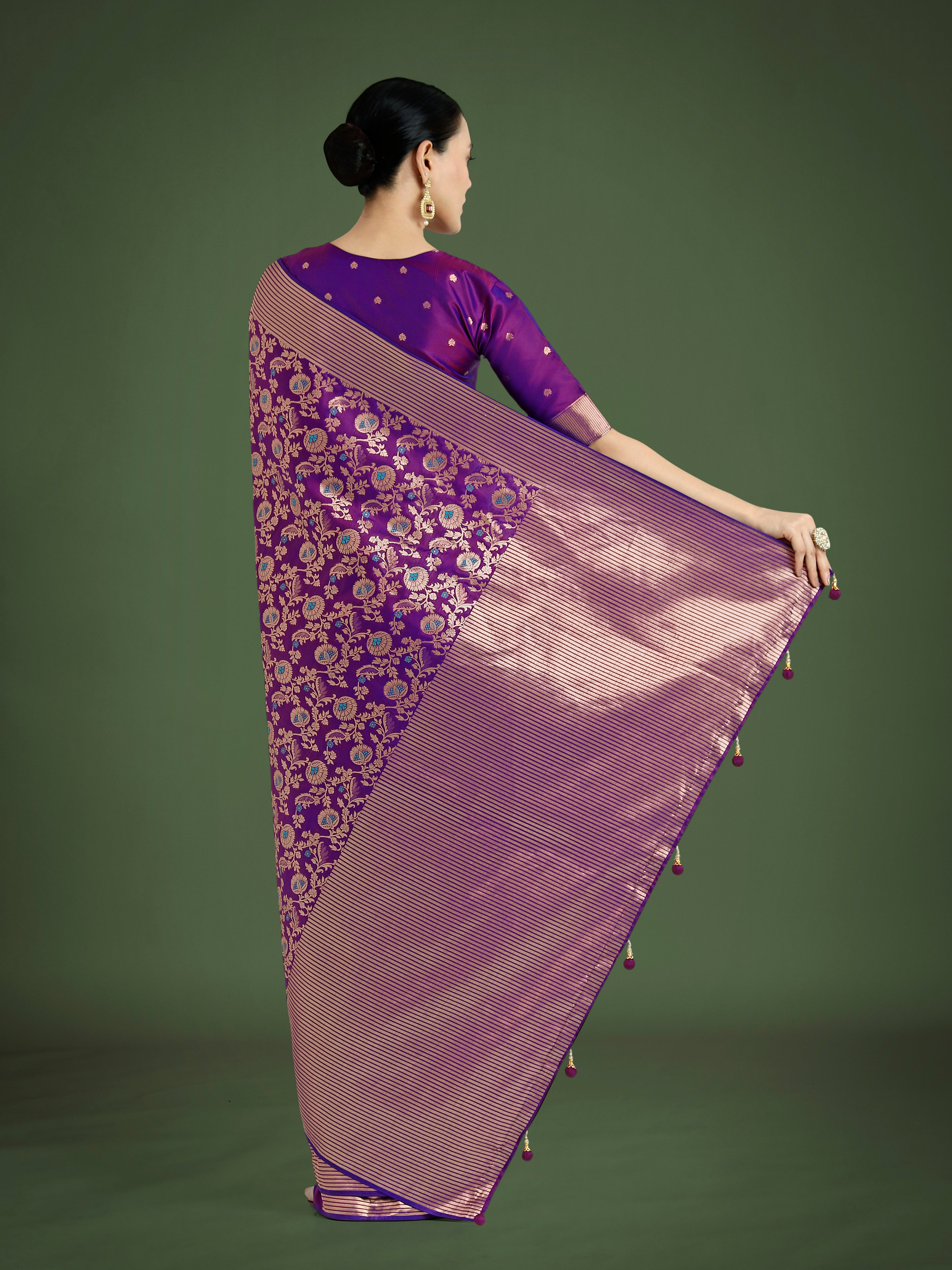 Monjolika Fashion Banarasi Silk Purple Zaal Pattern Traditional Saree