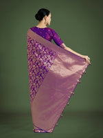 Thumbnail for Monjolika Fashion Banarasi Silk Purple Zaal Pattern Traditional Saree