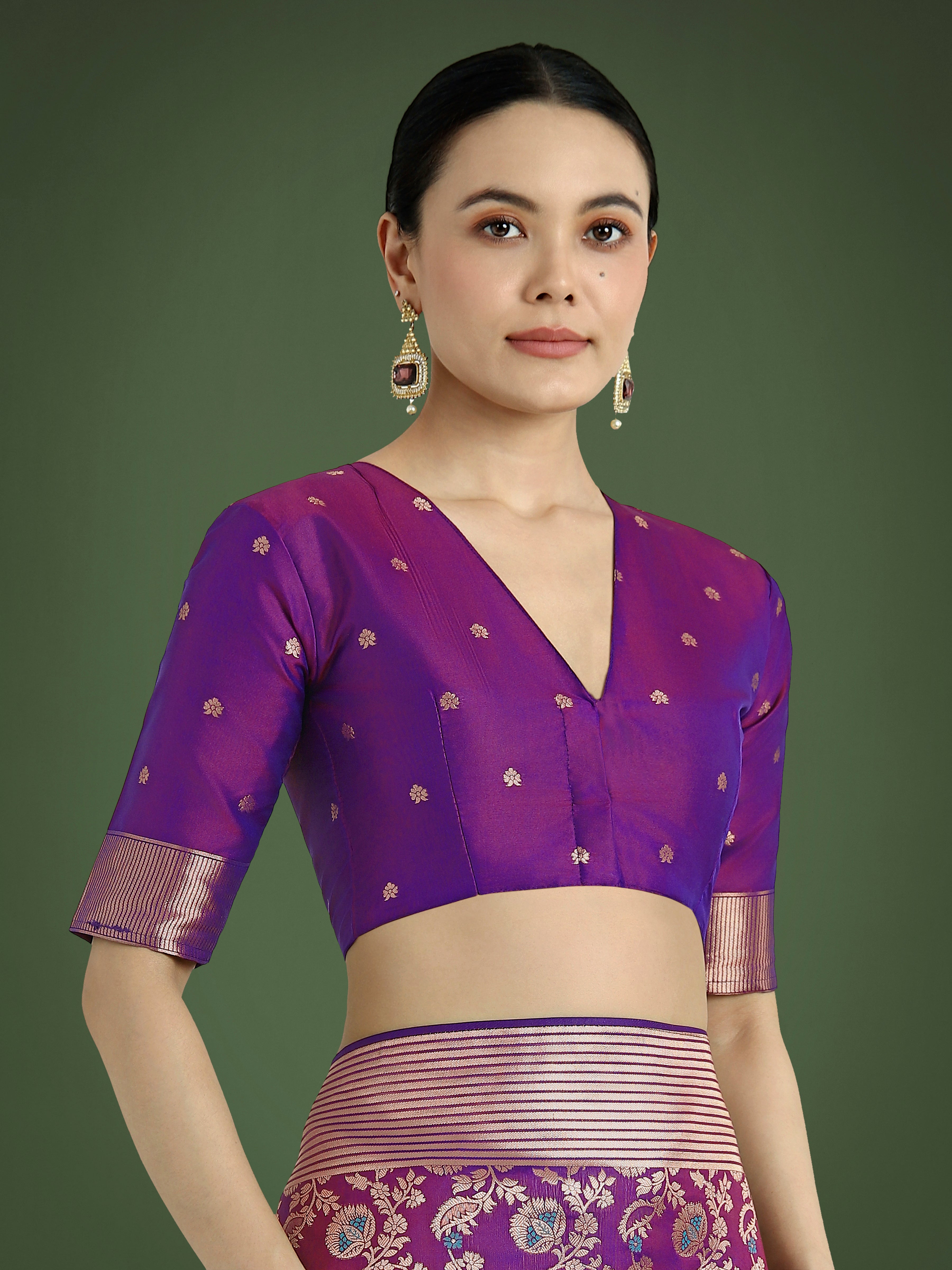 Monjolika Fashion Banarasi Silk Purple Zaal Pattern Traditional Saree