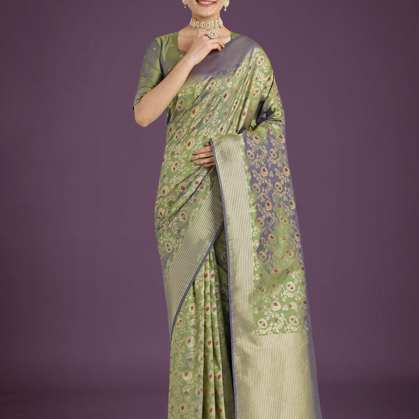 Monjolika Fashion Banarasi Silk Olive Zaal Pattern Traditional Saree - Distacart