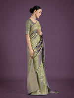Thumbnail for Monjolika Fashion Banarasi Silk Olive Zaal Pattern Traditional Saree