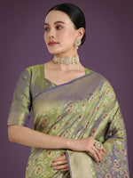 Thumbnail for Monjolika Fashion Banarasi Silk Olive Zaal Pattern Traditional Saree