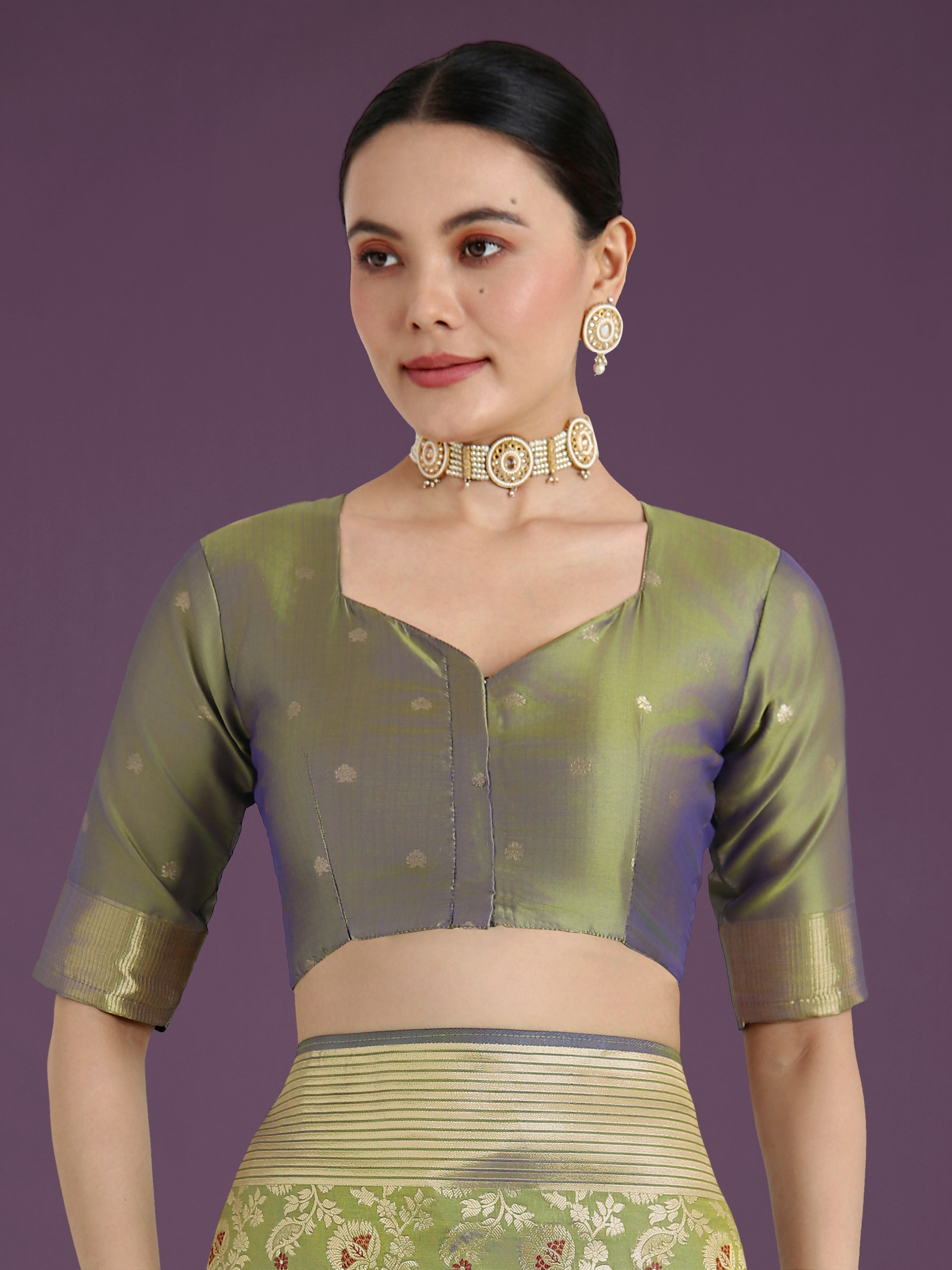 Monjolika Fashion Banarasi Silk Olive Zaal Pattern Traditional Saree