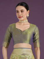 Thumbnail for Monjolika Fashion Banarasi Silk Olive Zaal Pattern Traditional Saree
