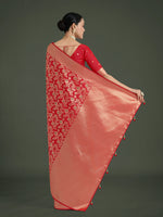 Thumbnail for Monjolika Fashion Banarasi Silk Red Zaal Pattern Traditional Saree