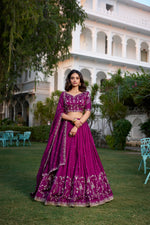 Thumbnail for Lorenvalley Purple Vichitra Silk Sequins and Thread Embroidery Work With Lace Border Lehenga Choli - Distacart