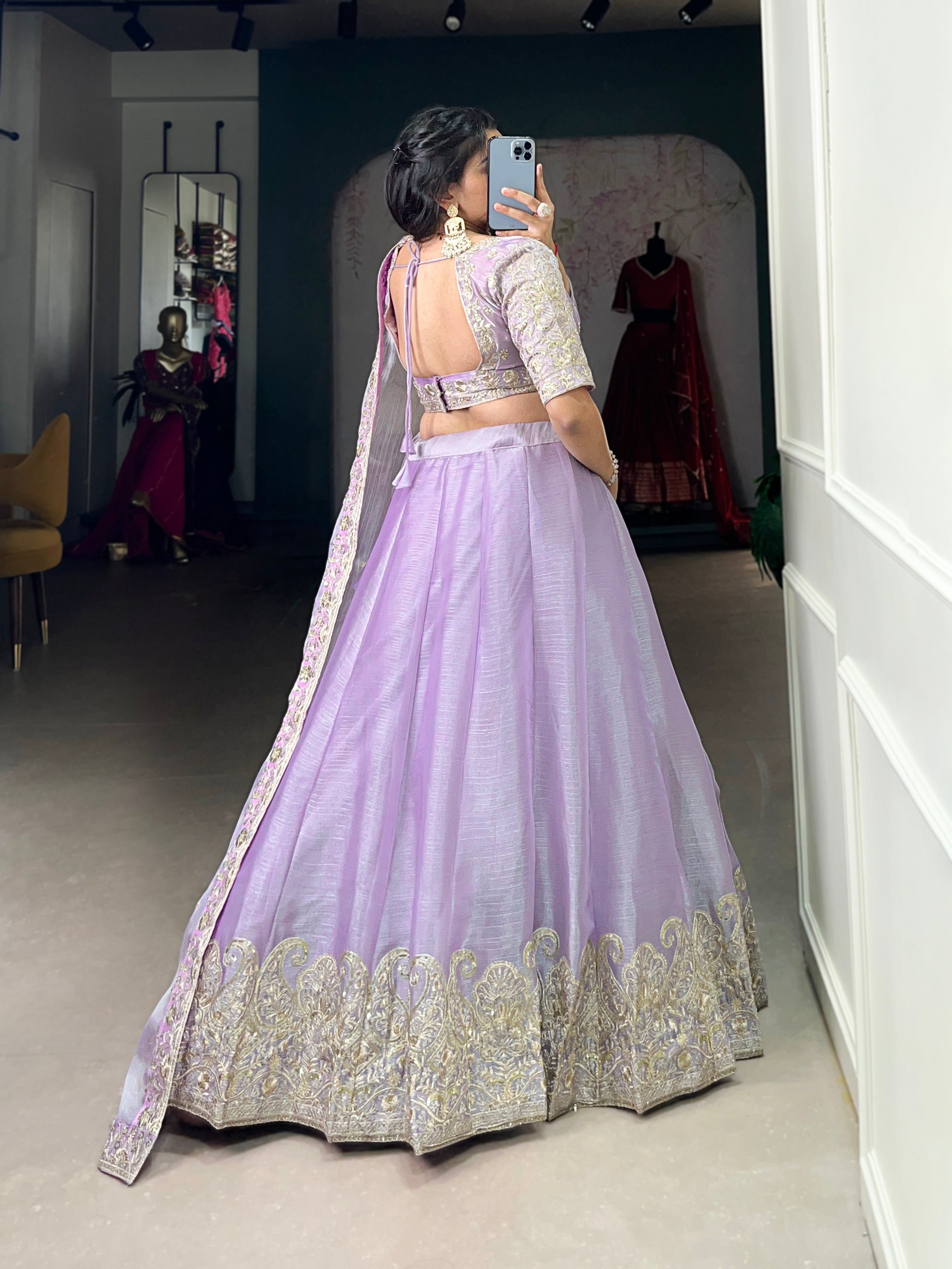 Lorenvalley Lavender Burberry Silk Sequins Embroidery Work Lace Border Lehenga Choli - Distacart