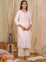 Thumbnail for Ode by House of Pataudi Floral Embroidered Tie-Up Neck Straight Kurta - Distacart
