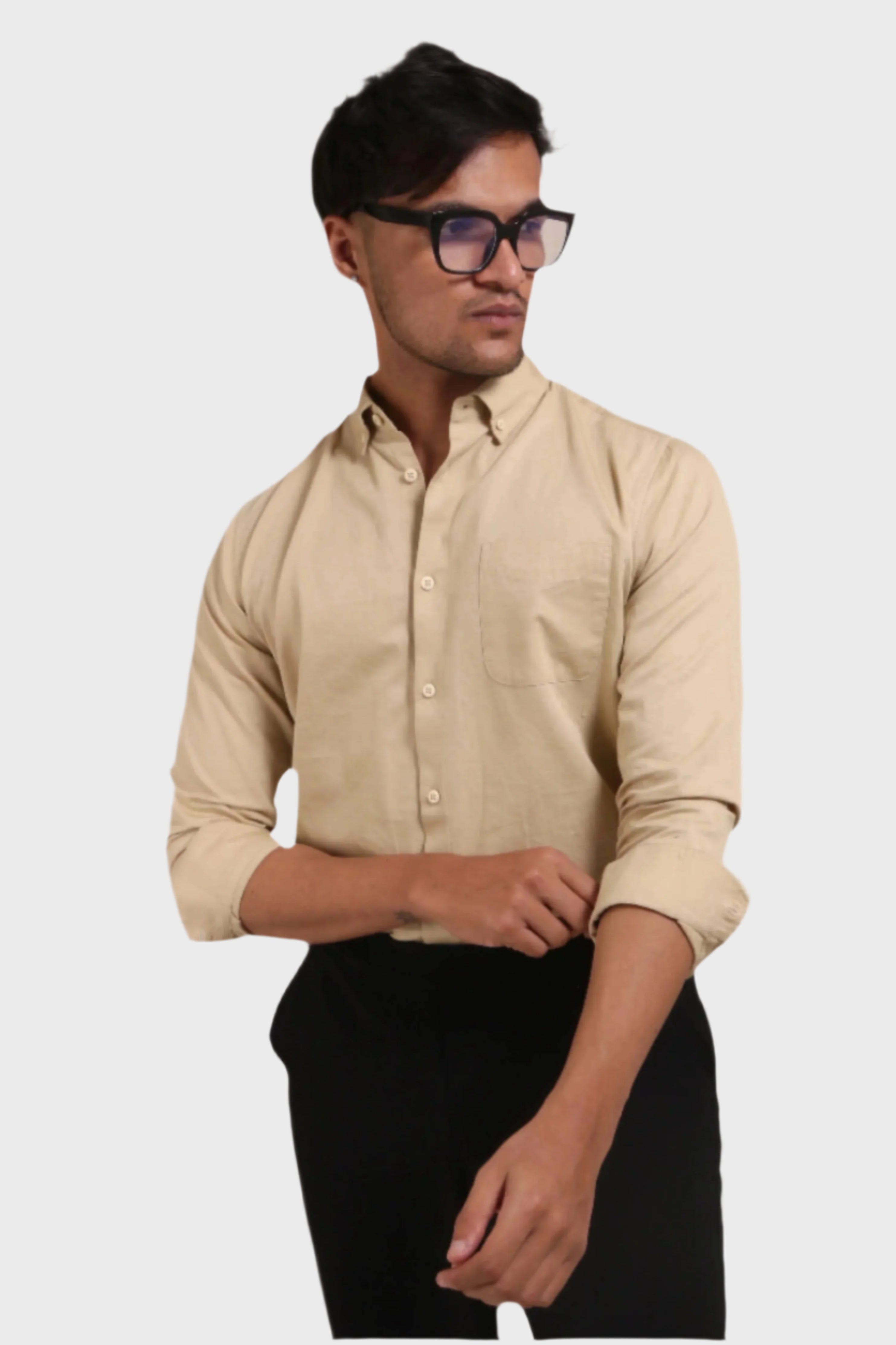 Jonesburg Men's Beige Slub Satin Slim Fit Semi Formal Shirt - Distacart
