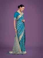 Thumbnail for Monjolika Fashion Stunning Cyan blue Banarasi Satin Silk Golden Meenakari Work Saree