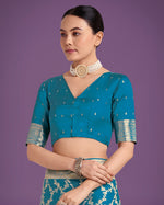 Thumbnail for Monjolika Fashion Stunning Cyan blue Banarasi Satin Silk Golden Meenakari Work Saree