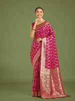 Thumbnail for Monjolika Fashion Stunning Rani Pink Banarasi Satin Silk Golden Meenakari Work Saree