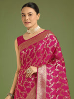 Thumbnail for Monjolika Fashion Stunning Rani Pink Banarasi Satin Silk Golden Meenakari Work Saree