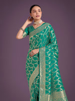 Thumbnail for Monjolika Fashion Stunning Turquoise Banarasi Satin Silk Golden Meenakari Work Saree