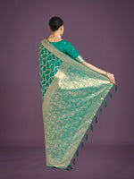 Thumbnail for Monjolika Fashion Stunning Turquoise Banarasi Satin Silk Golden Meenakari Work Saree