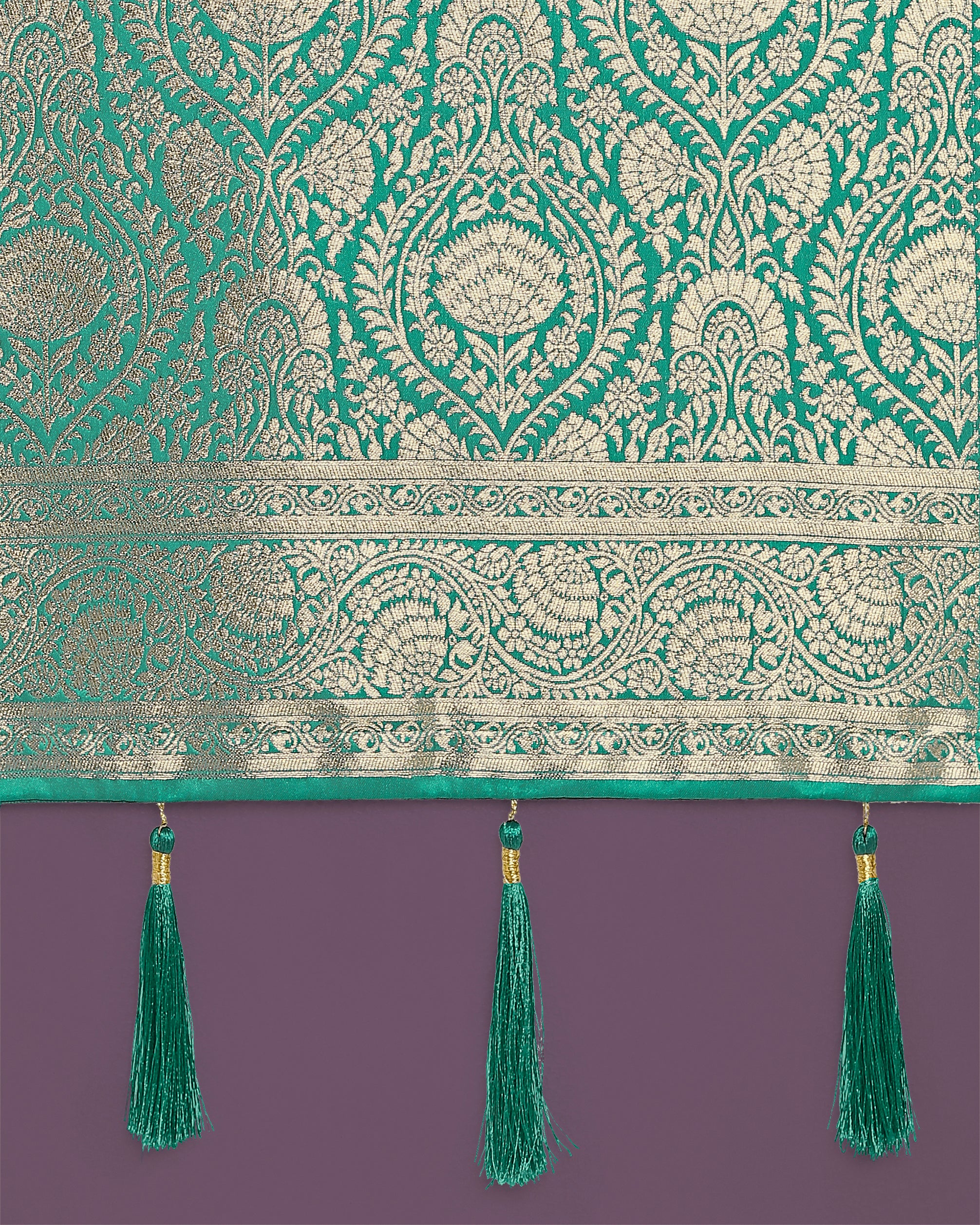Monjolika Fashion Stunning Turquoise Banarasi Satin Silk Golden Meenakari Work Saree