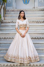 Thumbnail for Lorenvalley OffWhite Vichitra Silk Sequins and Thread Embroidery Work Lehenga Choli - Distacart
