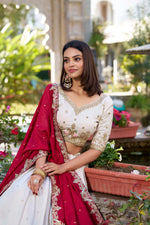 Thumbnail for Lorenvalley OffWhite Vichitra Silk Sequins and Thread Embroidery Work Lehenga Choli - Distacart