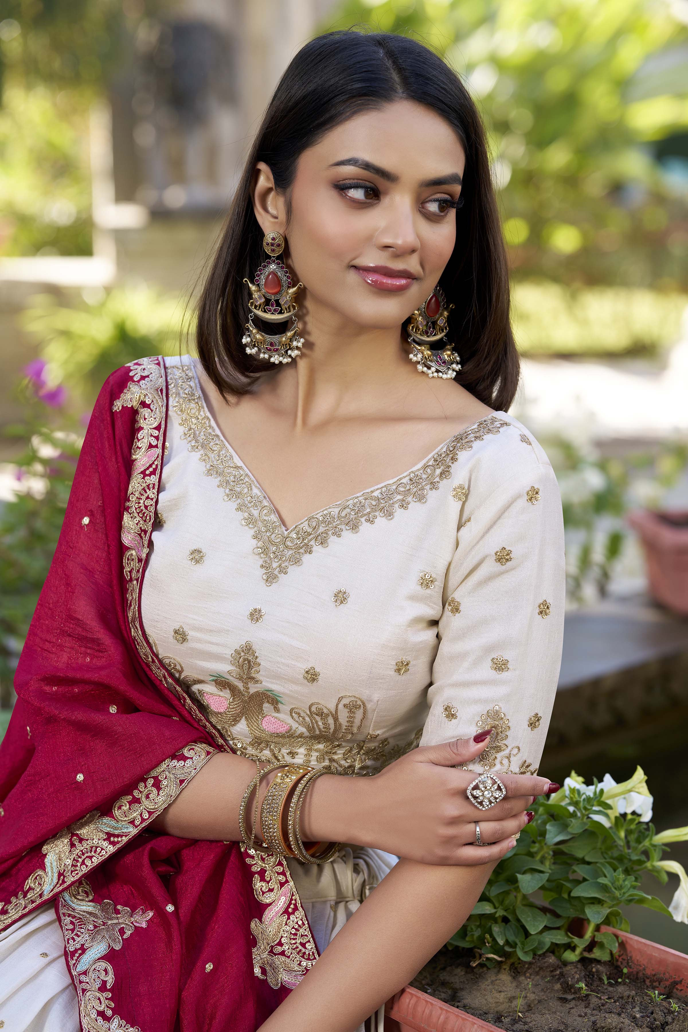 Lorenvalley OffWhite Vichitra Silk Sequins and Thread Embroidery Work Lehenga Choli - Distacart