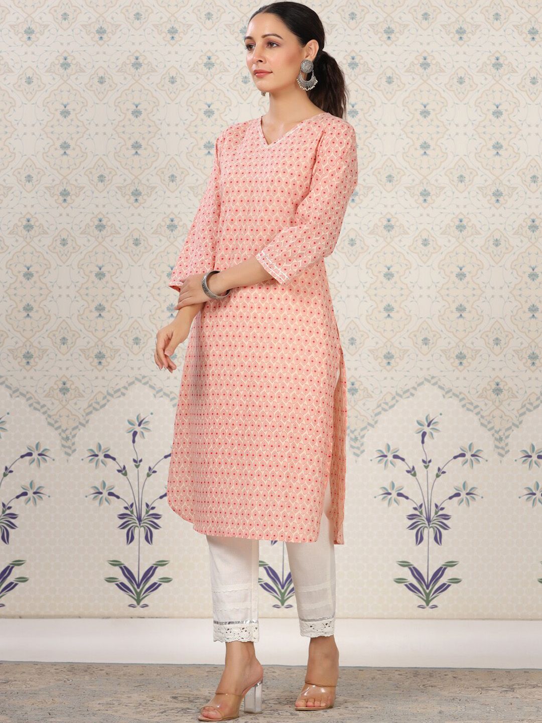 Ode by House of Pataudi Floral Printed Straight Pure Cotton Kurta - Distacart