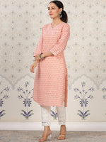 Thumbnail for Ode by House of Pataudi Floral Printed Straight Pure Cotton Kurta - Distacart