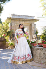 Thumbnail for Lorenvalley Georgette Sequins and Thread Embroidery Work With Embossed Design Lace Lehenga Choli - Distacart