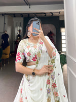 Thumbnail for Lorenvalley White Georgette Sequins and Thread Embroidery Work with Embossed Design Lace Lehenga Choli - Distacart
