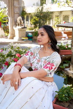 Thumbnail for Lorenvalley Georgette Sequins and Thread Embroidery Work With Embossed Design Lace Lehenga Choli - Distacart