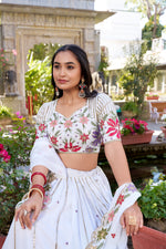 Thumbnail for Lorenvalley Georgette Sequins and Thread Embroidery Work With Embossed Design Lace Lehenga Choli - Distacart