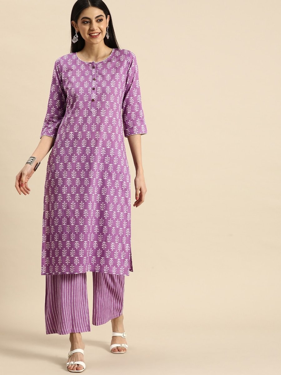 Anouk Ethnic Motifs Printed Pure Cotton Kurta With Palazzos - Distacart
