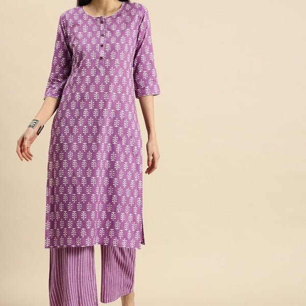 Anouk Ethnic Motifs Printed Pure Cotton Kurta With Palazzos - Distacart