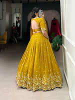Thumbnail for Lorenvalley Mustard Vichitra Silk Sequins and Thread Embroidery Work Lehenga Choli - Distacart