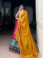 Thumbnail for Lorenvalley Fashion Pink Rayon Bandhej and Ajrakh Print with Sequins and Thread Embroidery Lehenga Choli with Dupatta - Distacart