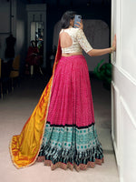 Thumbnail for Lorenvalley Fashion Pink Rayon Bandhej and Ajrakh Print with Sequins and Thread Embroidery Lehenga Choli with Dupatta - Distacart